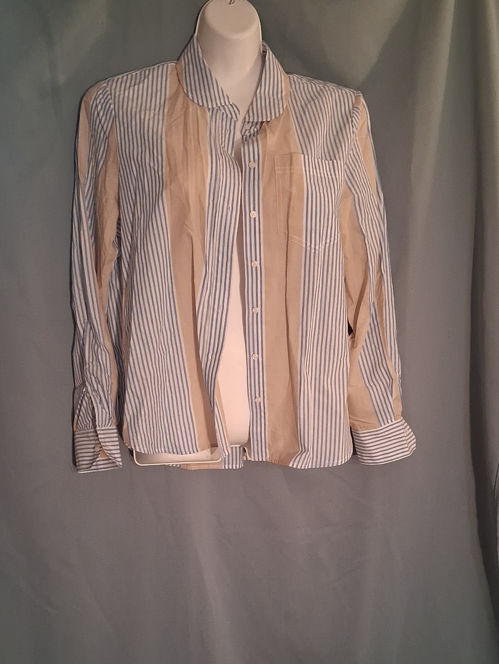 Neutral & Blue Striped Men’s Button-Up Shirt